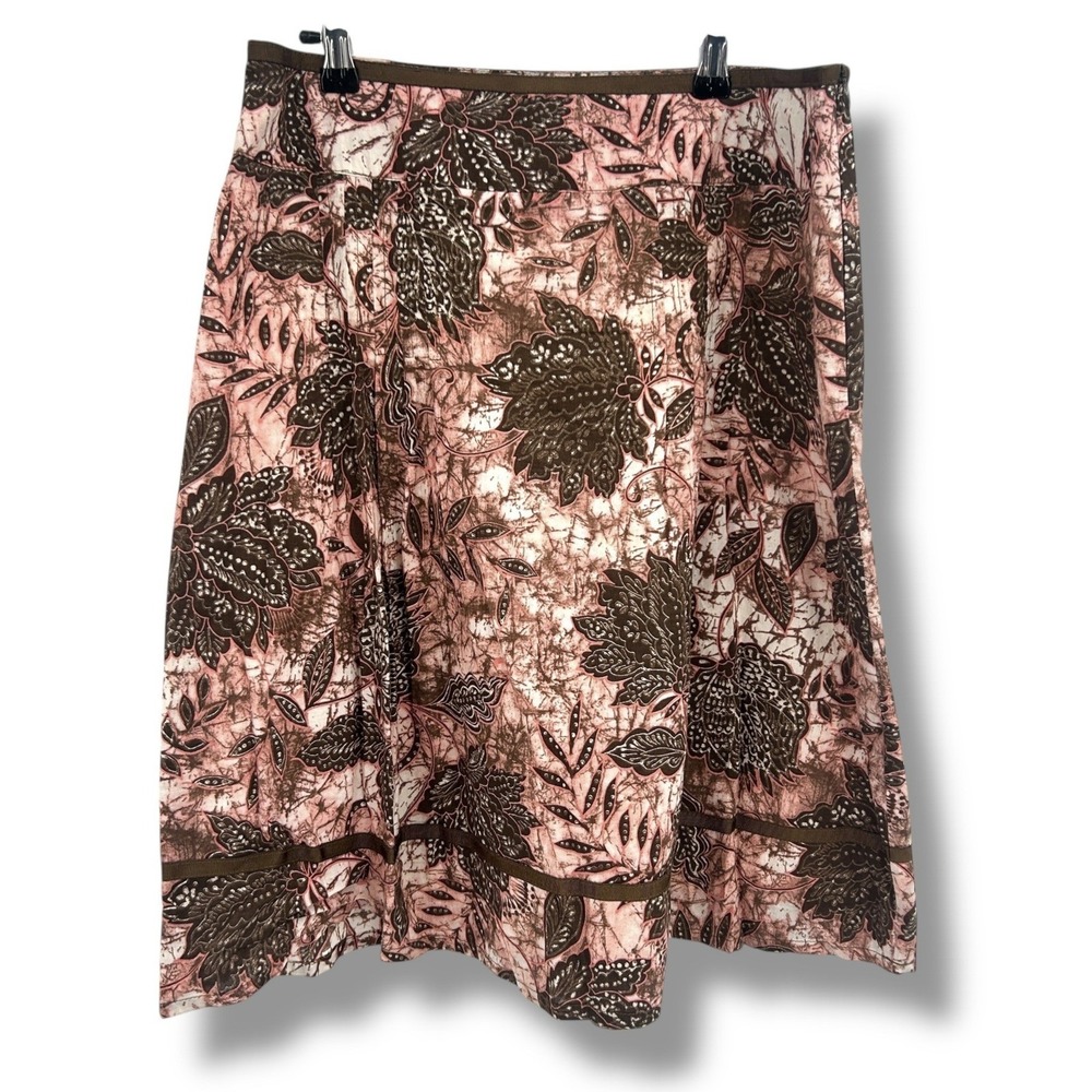 Y2K‎ Tribal Floral Skirt Size 6 Brown Pink Indie Boho Earthy Artsy Cottage Folk